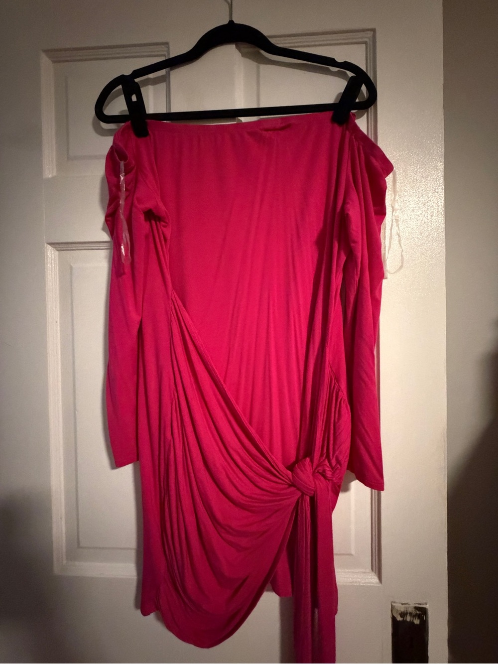 Pink Off-Shoulder Knot-Front Dress